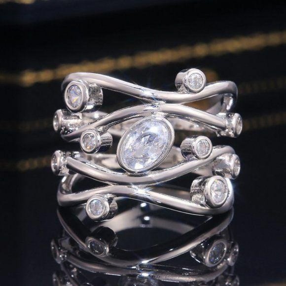 NEW 18K White Gold Diamond Twisted Wave Wide Ring - Picture 3 of 8